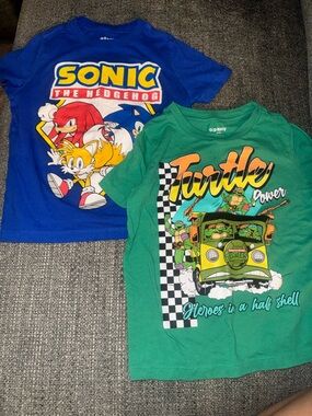 Old Navy Blue Sonic Tee & Old Navy Green Turtle Power Tee - Boys